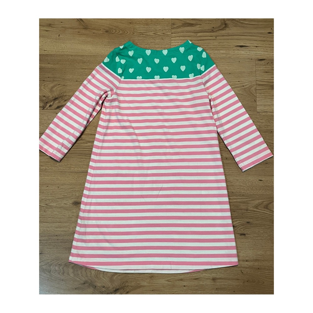 Mini Boden Dress Girls size 9-10Y Pink Stripe Green Heart Pocket Cotton School - Picture 5 of 8
